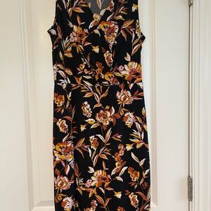 Floral Sleeveless Dress - Black and Orange